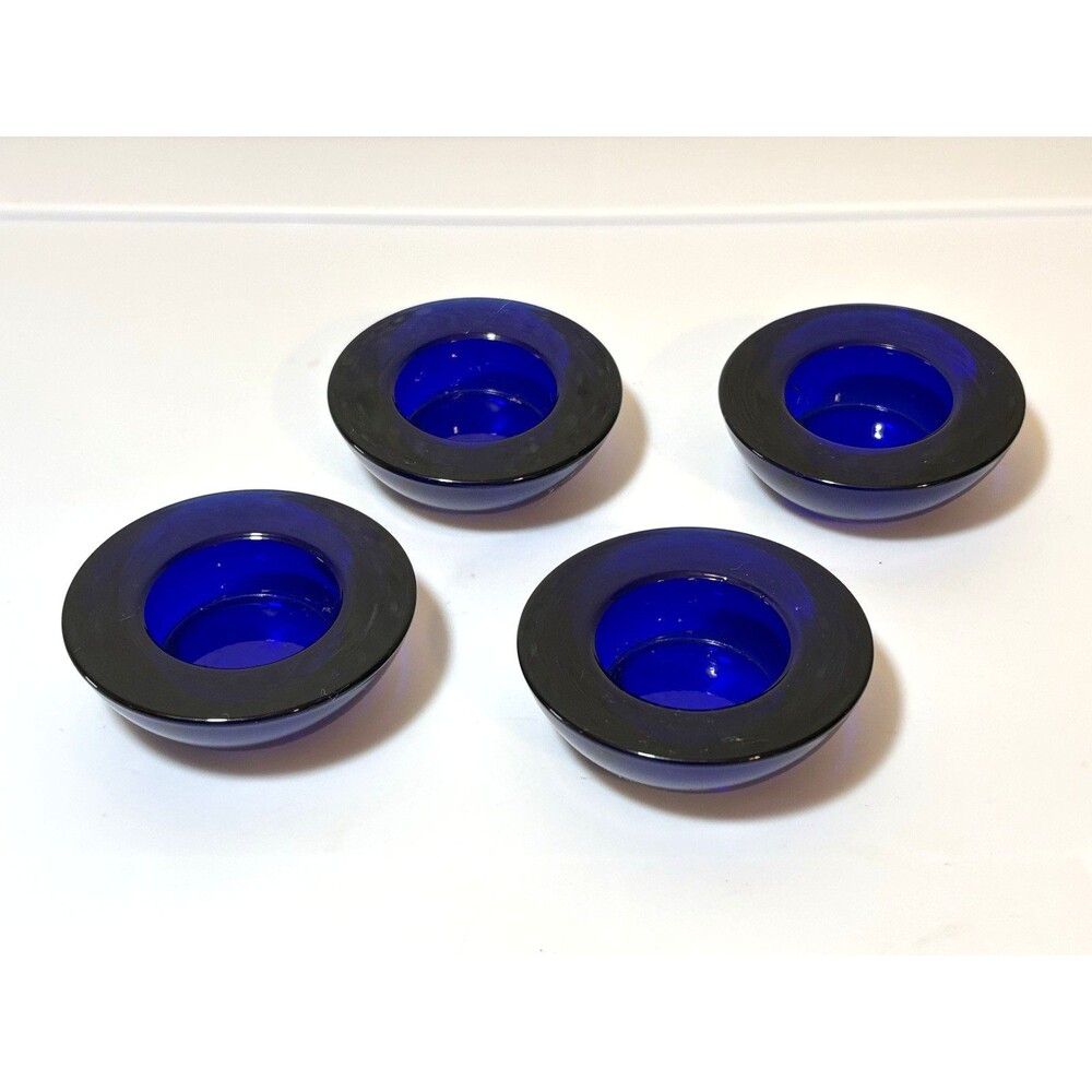Vintage 4 PC Heavy Cobalt Blue Glass Votive Tea Light Candle Holder 3” X 1”